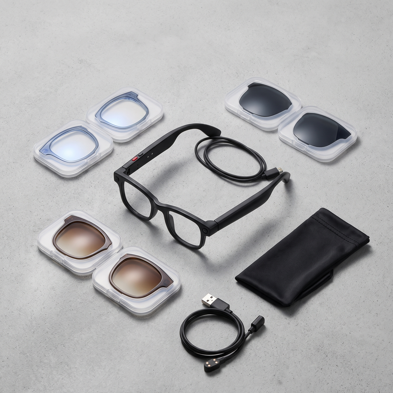 AI Smart Glasses AIMB-G1 — 8MP Camera, Bluetooth Speakers & Voice Assistant (3 Lens Sets)