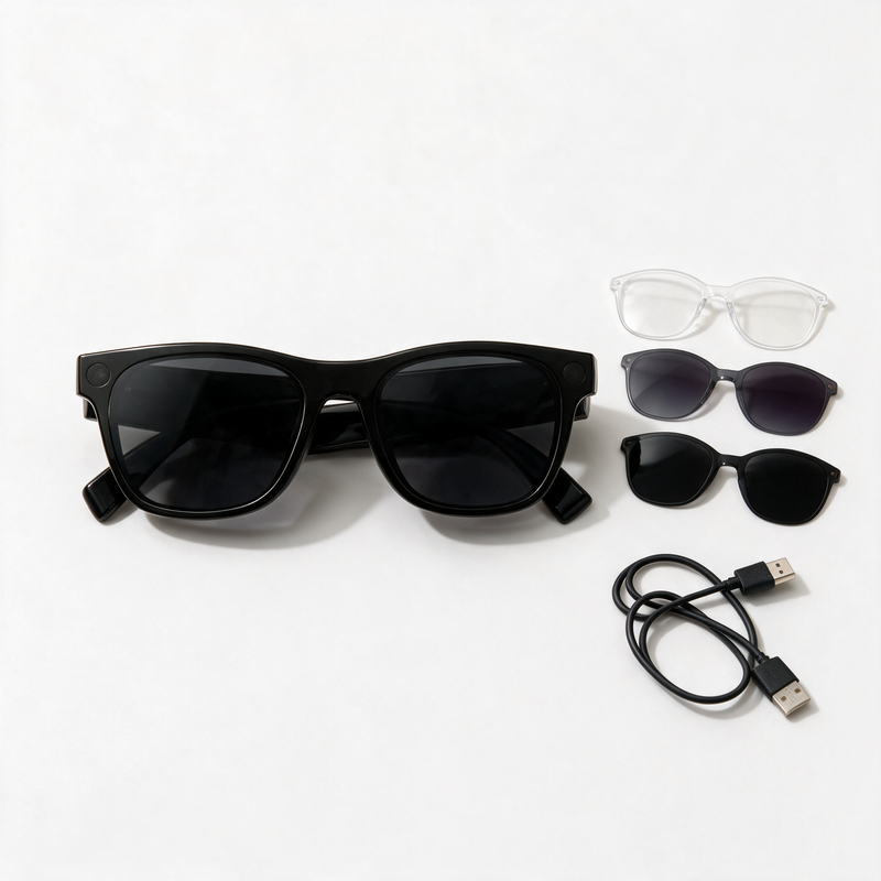 XK One Pro AI Smart Glasses — 8MP HD Camera, Real-Time Translation, Open-Ear Bluetooth Audio, 3 Sets of Lenses