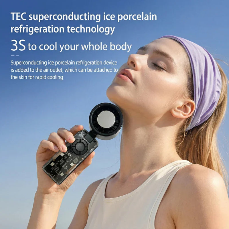 Portable Handheld Fan with Ice Cooler — 100 Speeds, LED Display, USB-C, 3600mAh