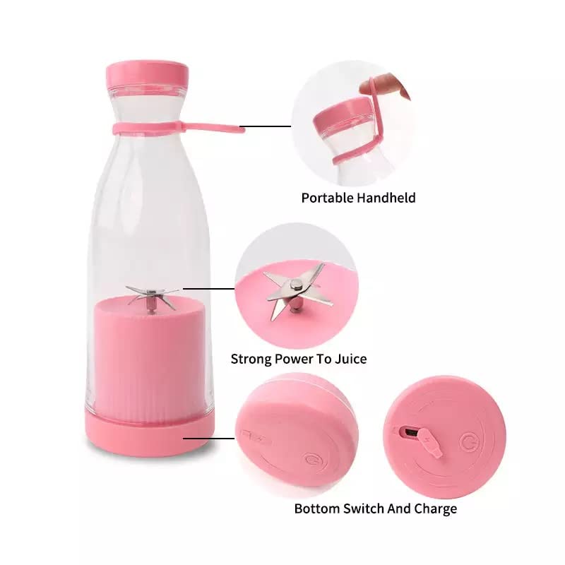 Fresh Juice Portable Blender – USB Rechargeable Personal Smoothie Blender 350ml, 4 Stainless Steel Blades
