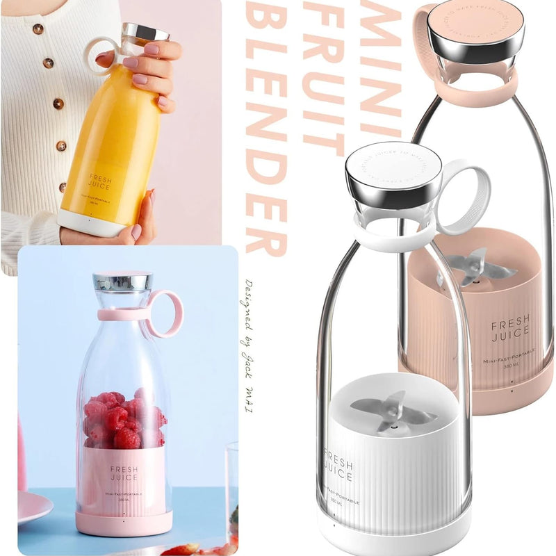 Fresh Juice Portable Blender – USB Rechargeable Personal Smoothie Blender 350ml, 4 Stainless Steel Blades