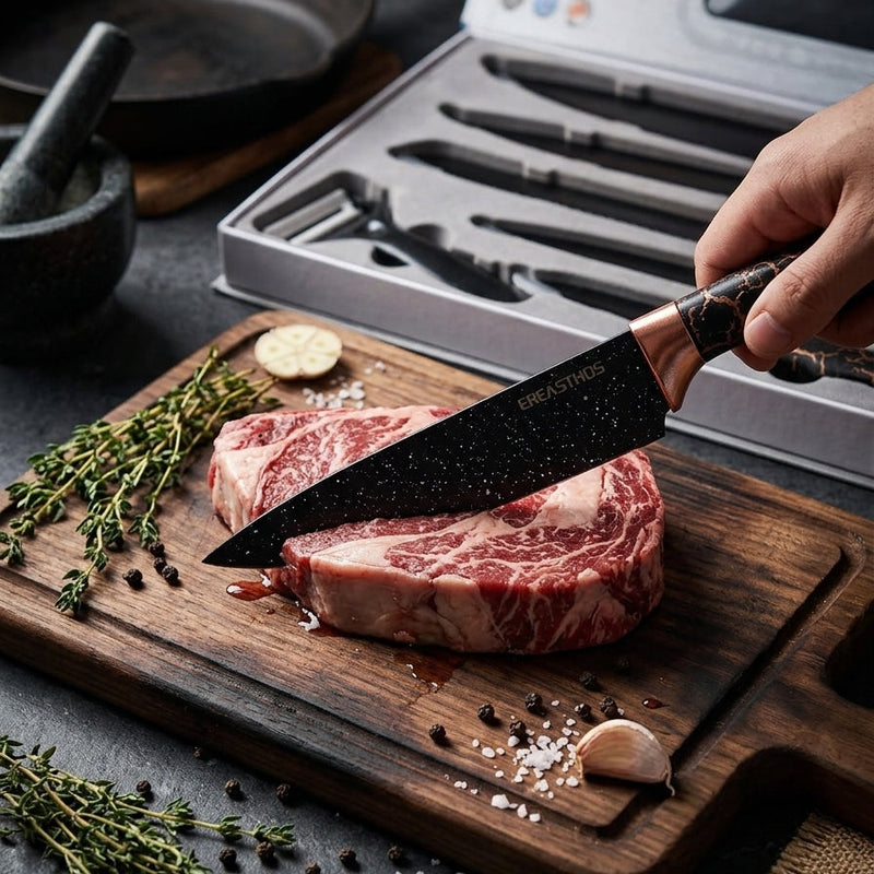 EREASTHOS 6-Piece Knife Set (Black, Marble Coated)