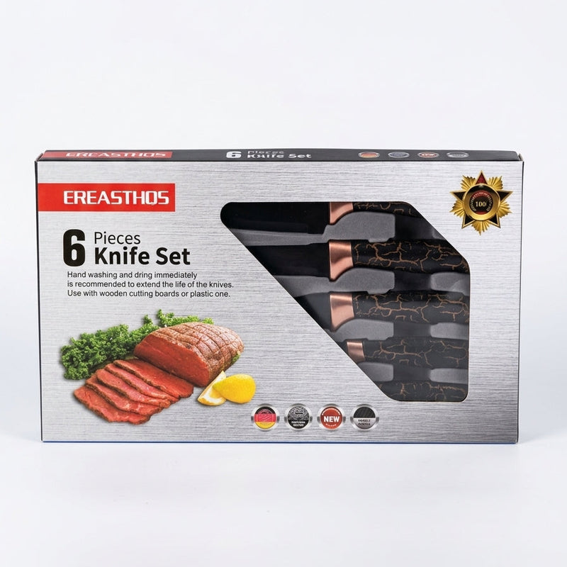 EREASTHOS 6-Piece Knife Set (Black, Marble Coated)