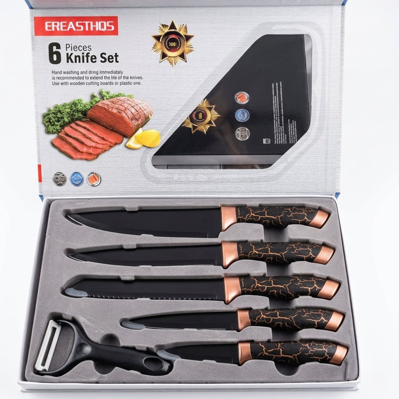 EREASTHOS 6-Piece Knife Set (Black, Marble Coated)