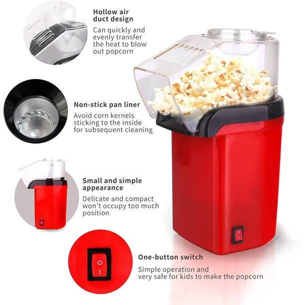 1200W Hot Air Popcorn Maker Machine – Oil-Free Electric Popcorn Popper for Home