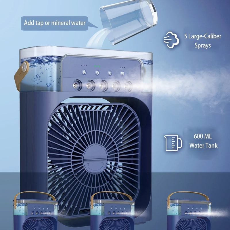 Portable Mini Air Cooler Fan – USB Powered 3-in-1 Personal AC, Humidifier & LED Night Light