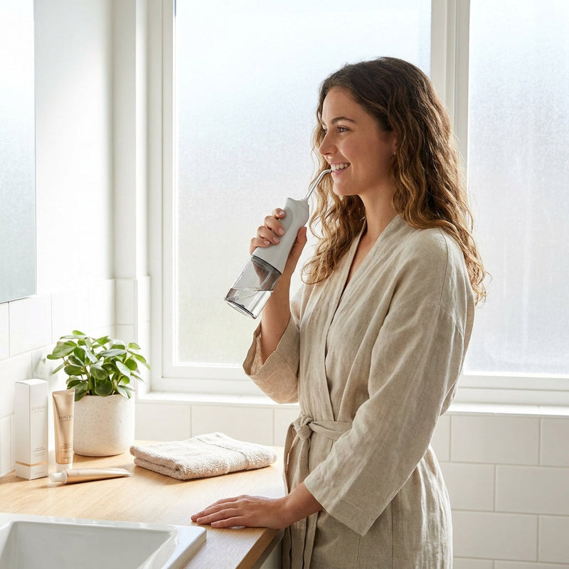 Flosmore Portable Water Flosser FL01B — Cordless Oral Irrigator, 300ml Tank, 3 Modes, 4 Replaceable Tips, IPX7 Waterproof, USB-C Rechargeable, Travel & Home Use